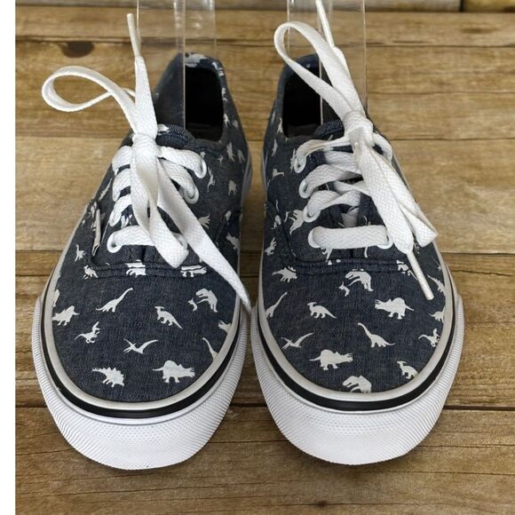VANS UNISEX CHAMBRAY DINOSAUR PRINT CASUAL LOW TOP CANVAS LACE UP SNEAKERS SZ. 1 - Picture 3 of 7